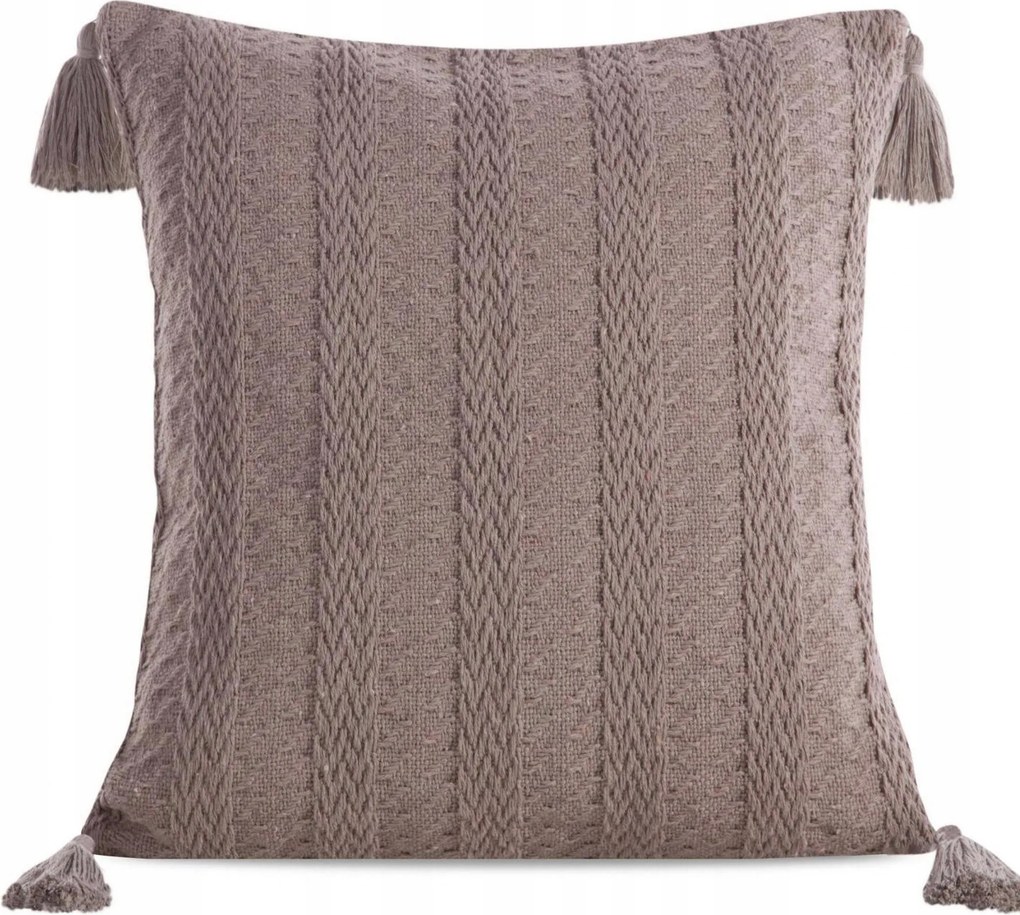 BOHO/8 díszpárnahuzat rojtokkal 45x45 barna