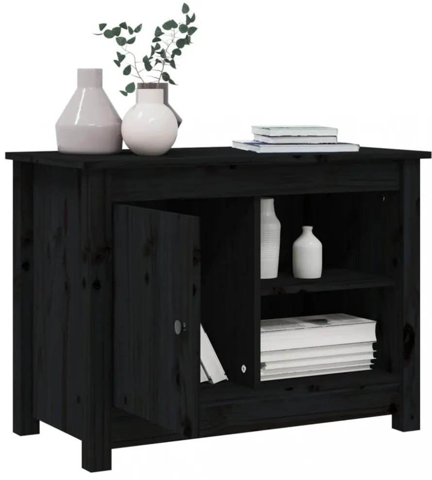 fekete tömör fenyőfa TV-szekrény 70 x 36,5 x 52 cm