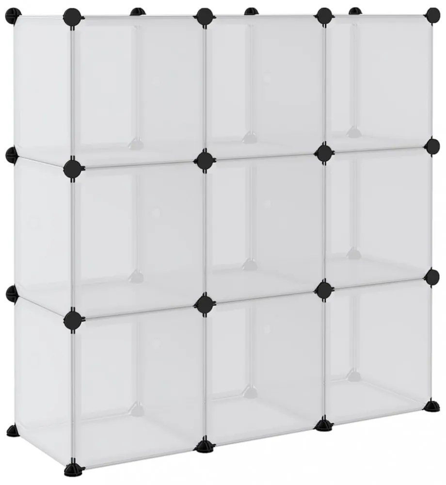 átlátszó PP tárolókocka-rendszerező 9 kockával és ajtókkal