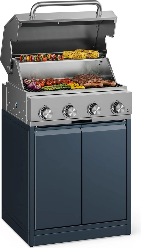 Klarstein WaldChef kerti konyha | Gázgrill | 4 égő | 30 mbar | 12800 W | Öntöttvas rács | Rozsdamentes acél