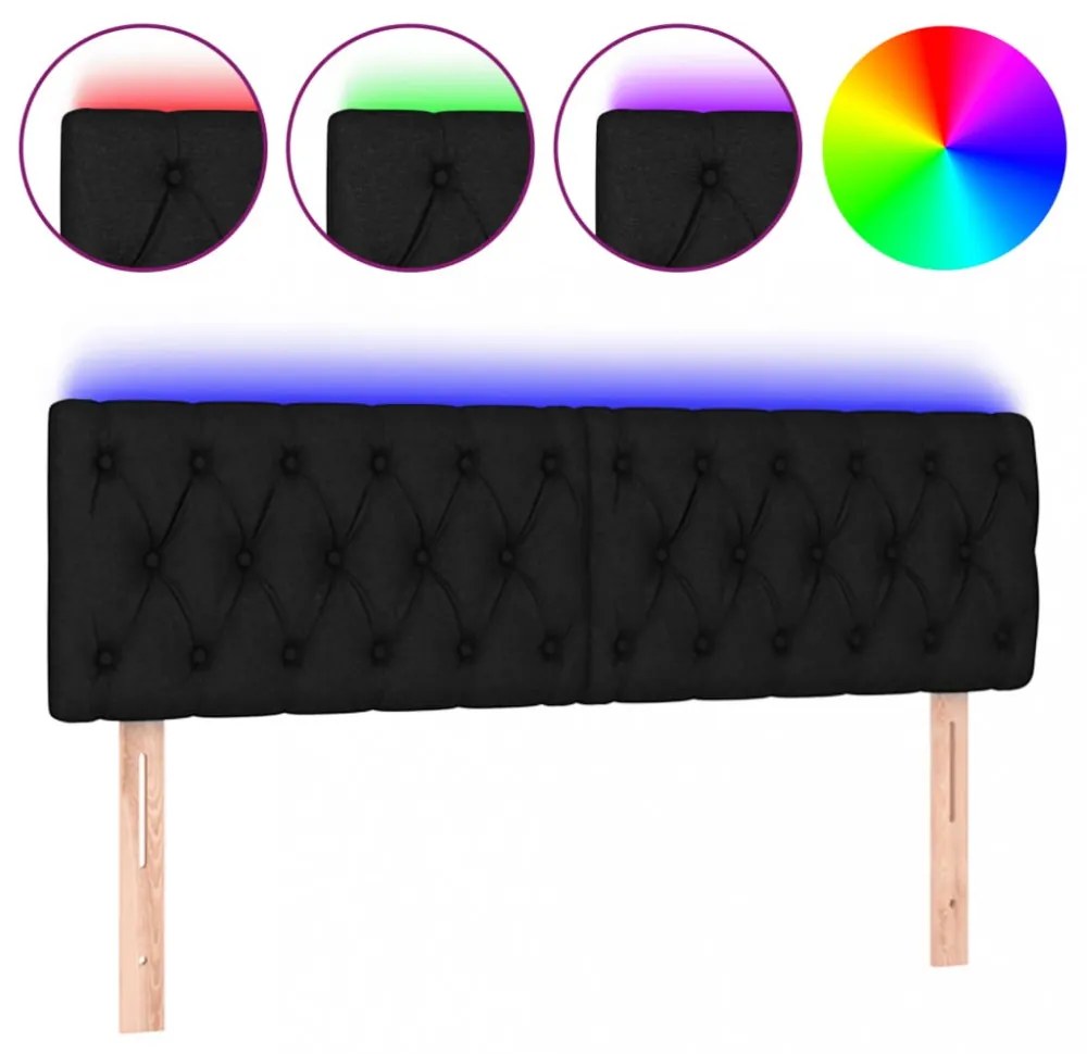 fekete szövet LED-es fejtámla 144 x 7 x 78/88 cm