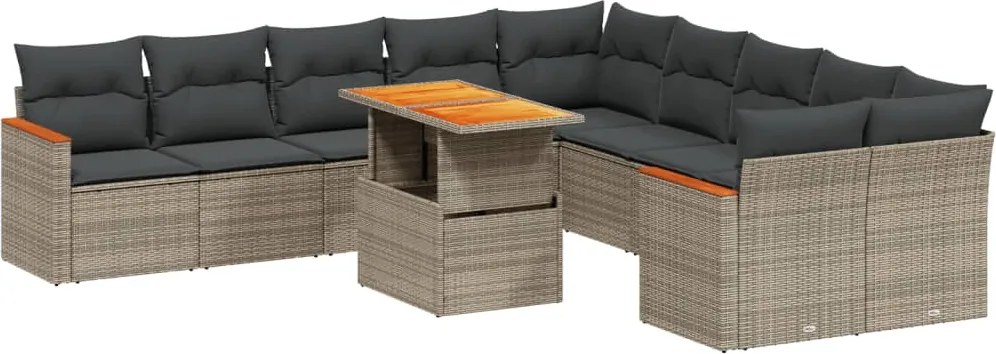 vidaXL 11 részes szürke polyrattan kerti ülőgarnitúra párnákkal