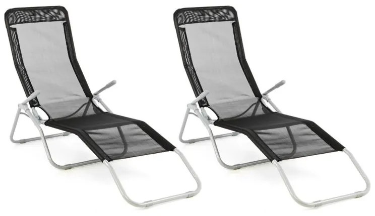 GARTHEN Kerti nyugágy 2 db fekete szövetből összecsukható