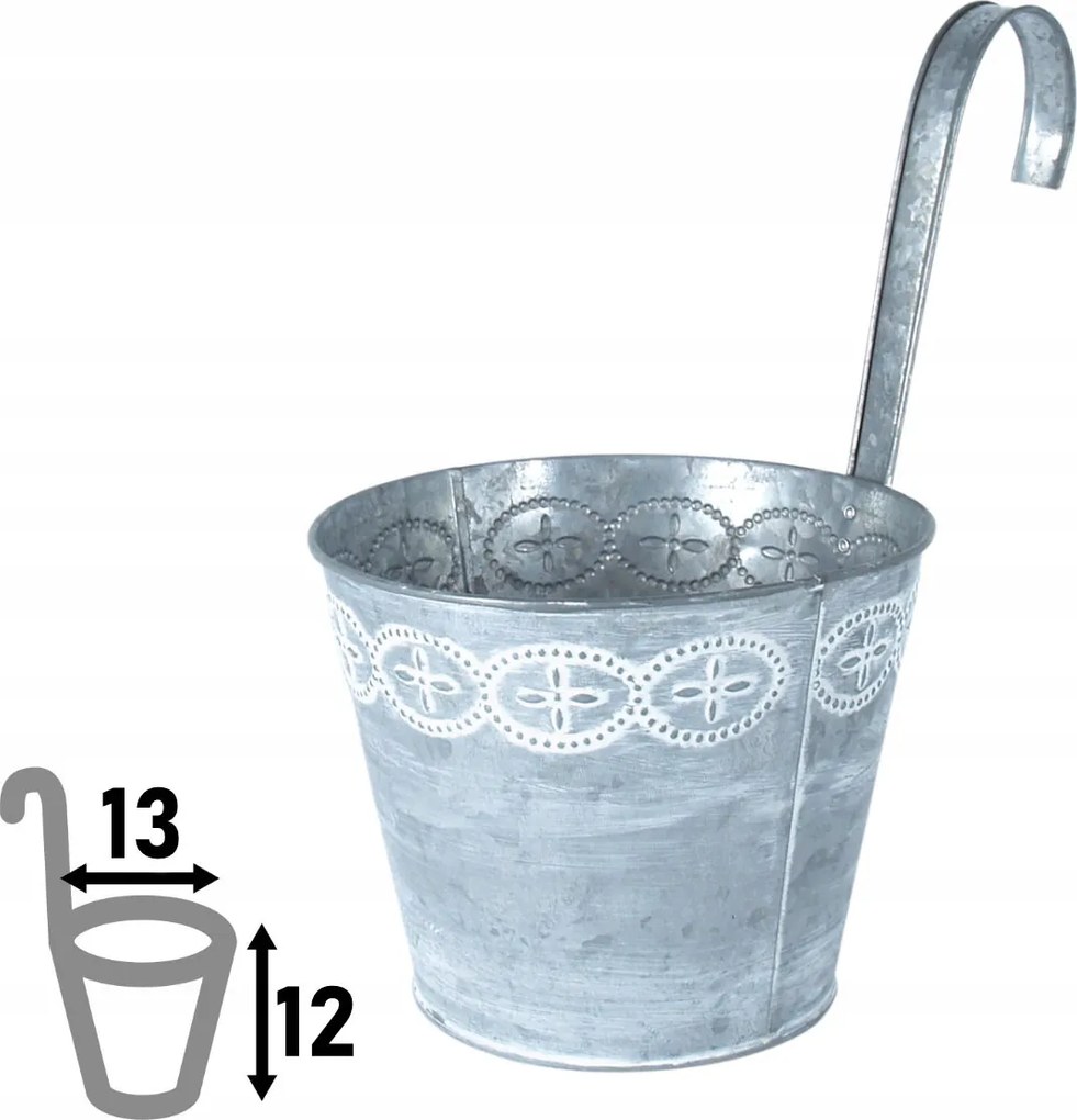 Ophelia Függő kaspó erkélyre, korlátok 12 x ⌀13 cm szürke antik