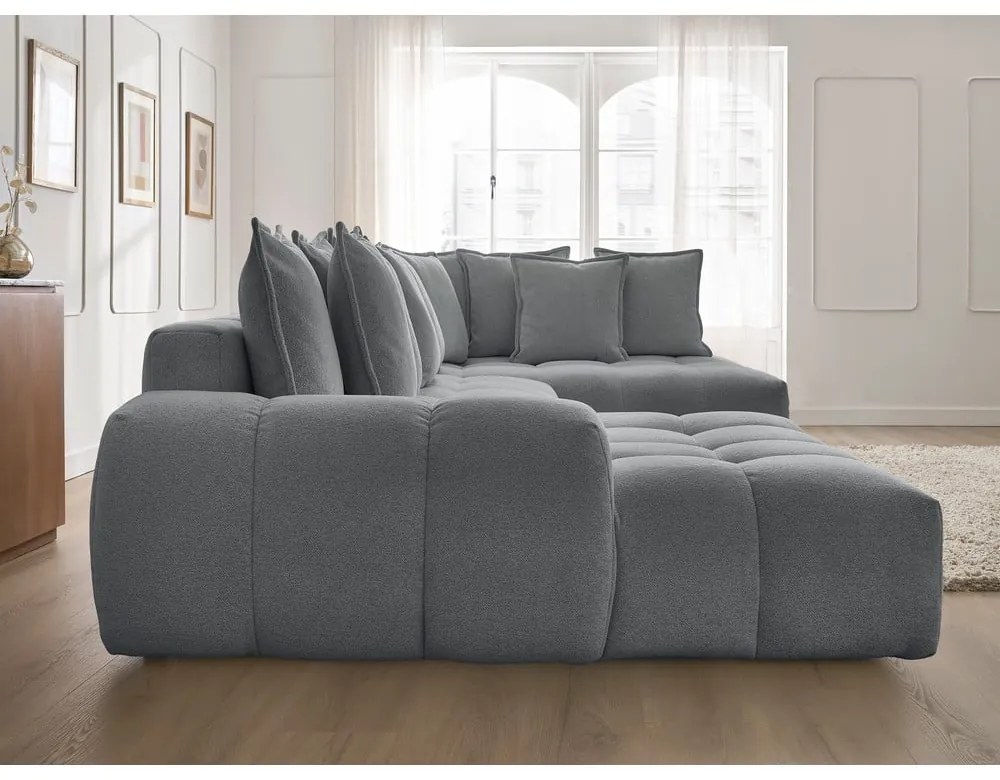 Sötétszürke zsenília kinyitható-tárolóhelyes sarokkanapé (jobb oldali-U alakú) Everest – Bobochic Paris