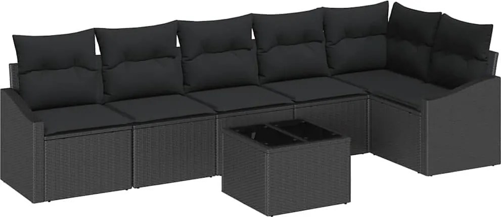 vidaXL Kanapé Szett párnával 7 pcs Fekete polirattan