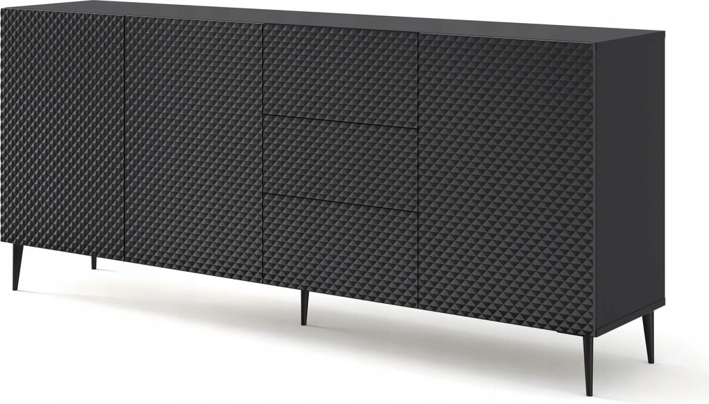 Ravenna komód C 200 3D3S fekete fényes maró gyémánt fém fekete csap