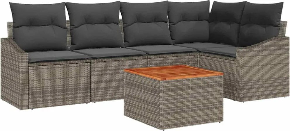 vidaXL Kerti Kanapé Szett párnával 6 pcs Szürke polirattan