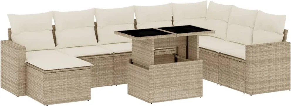 vidaXL 9 részes bézs polyrattan kerti ülőgarnitúra párnákkal