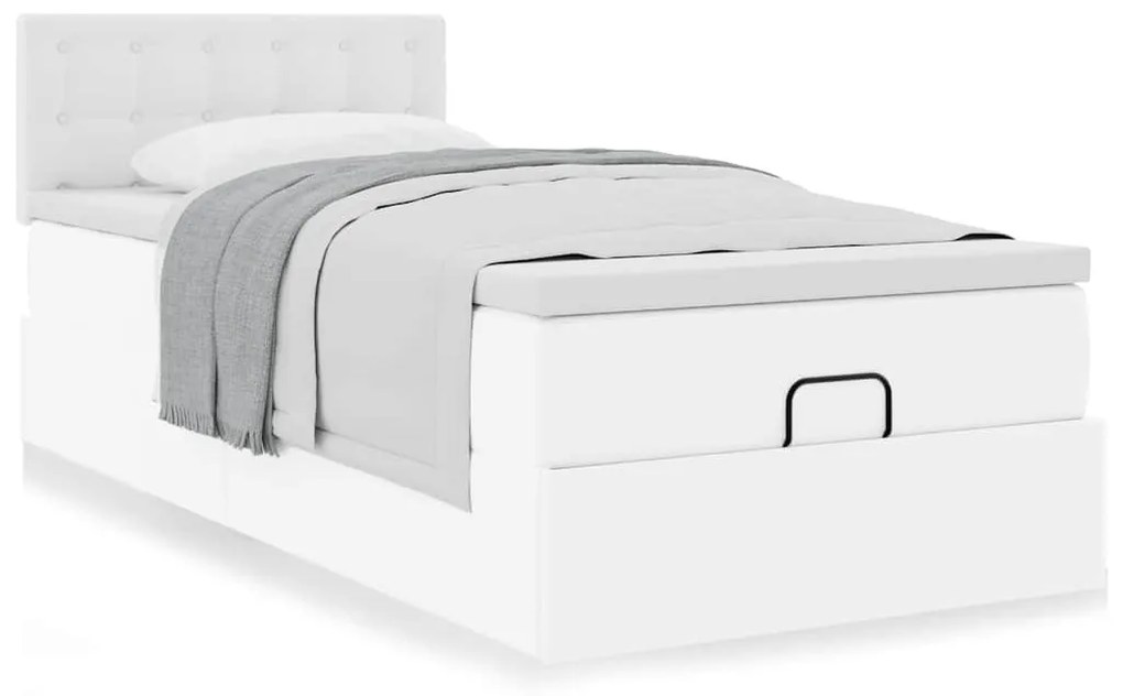 fehér műbőr ottomán ágy matraccal 100x200cm