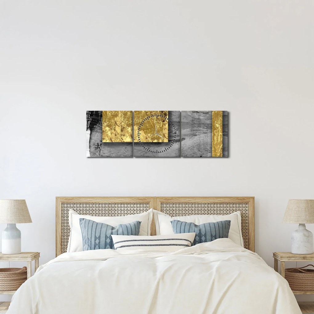 Kép - Arany négyzetek N⁰2 (órával) (90x30 cm)