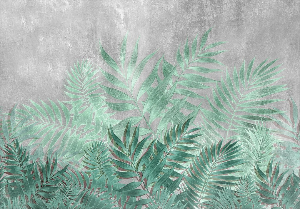 Fotótapéta Levelek Beton Dzsungel Zöld Tapéta Hálószoba Nappali 254x184