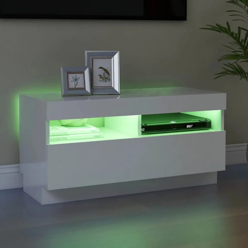 magasfényű fehér TV-szekrény LED-lámpákkal 80 x 35 x 40 cm