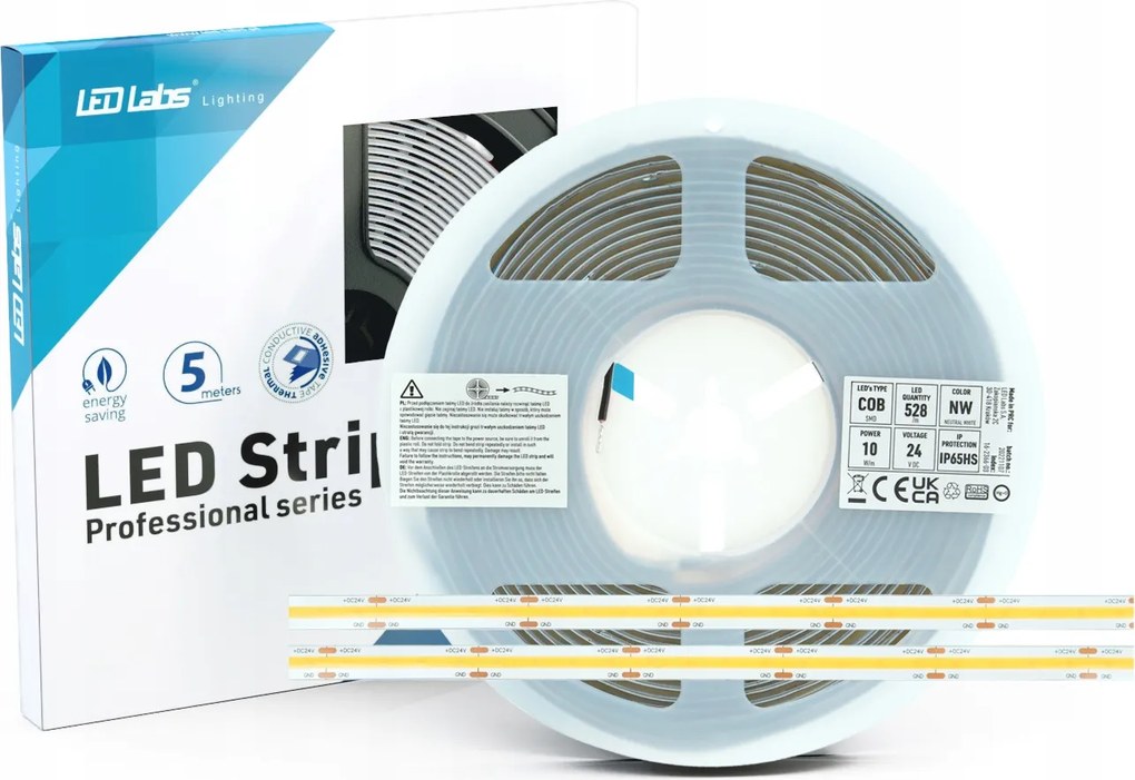 Led Szalag 10W/m 3000K Meleg Szín 850lm/m 24V DC IP65HS Led Labs 5m