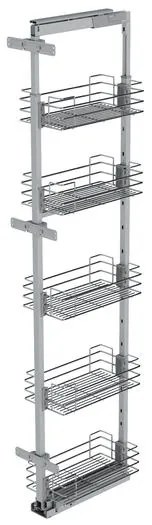 Konyhai fémrács, kamravasalat, 600mm, ezüst szürke, teljes kihúzású, csillapított záródás, 1615-1915mm, 5 kosár SIGE, Green Line 260