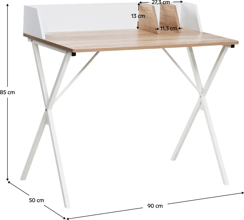 Számítógépasztal, világos tölgy/fehér, PSALMO
