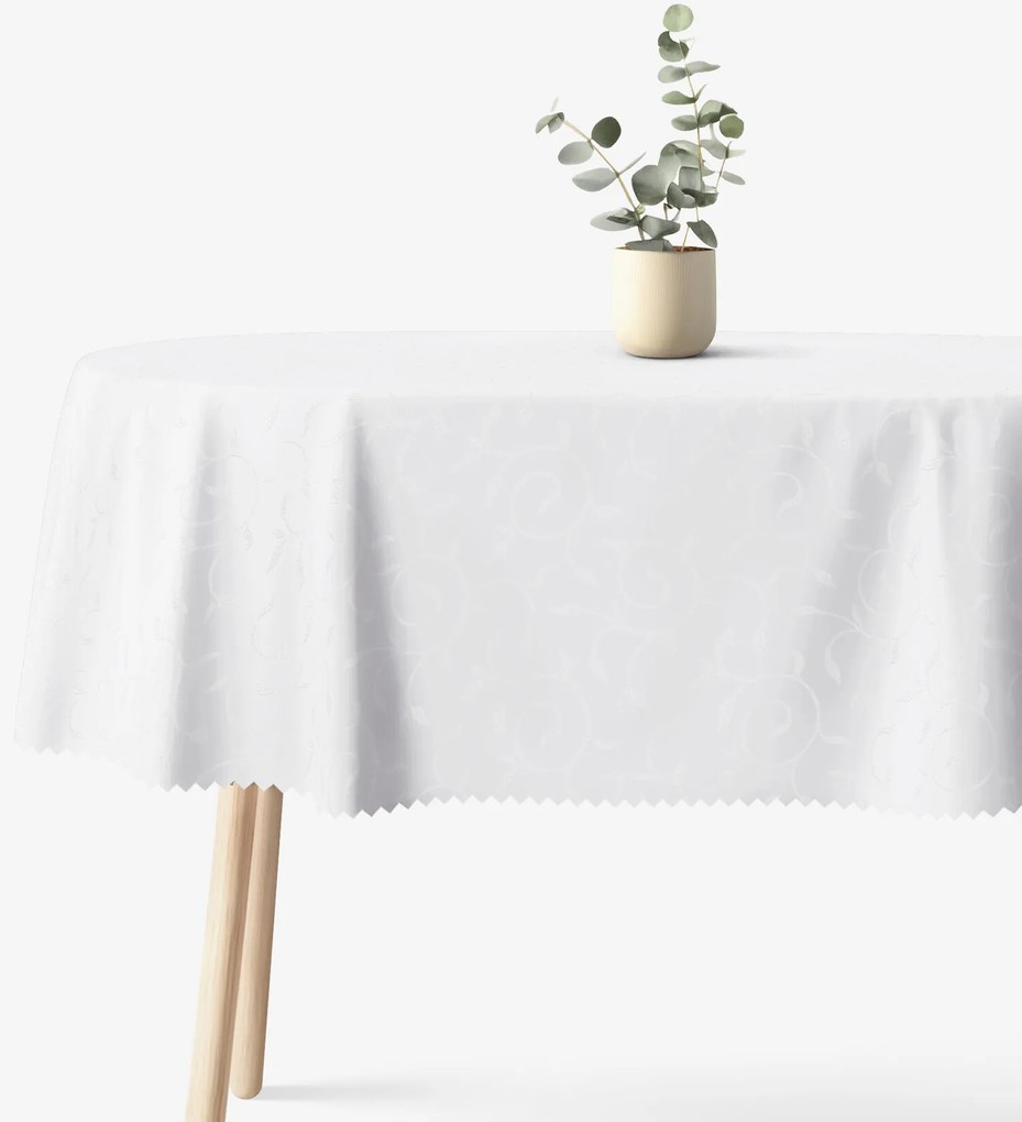 Goldea ünnepi ovális teflonos terítő - fehér nagy ornamentekkel ékesített 140 x 200 cm