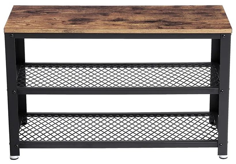 Vasagle INDY előszobai pad cipőtartóval, 73x30x45cm, barna/fekete