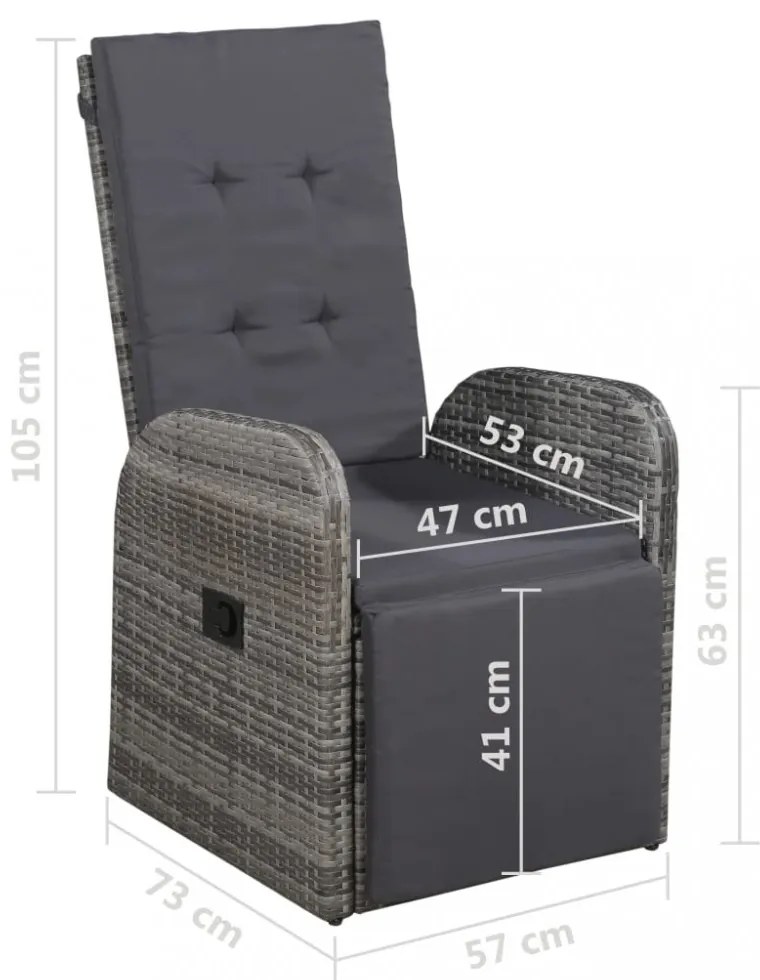 szürke dönthető háttámlás polyrattan kerti szék párnával