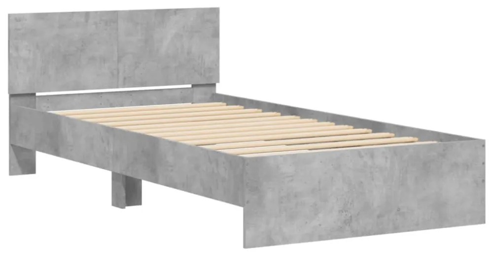 betonszürke szerelt fa ágykeret fejtámlával 100x200 cm