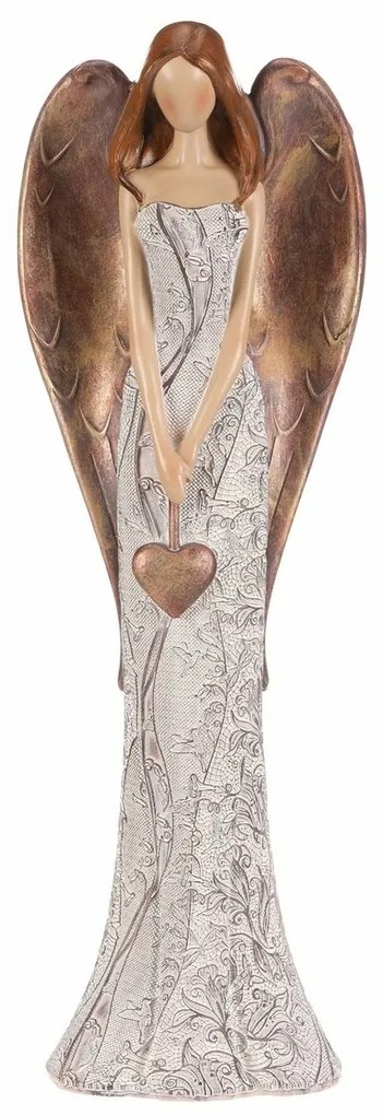 Poliresin  angyal virágos ruhában Függő szív, bézs-réz színű