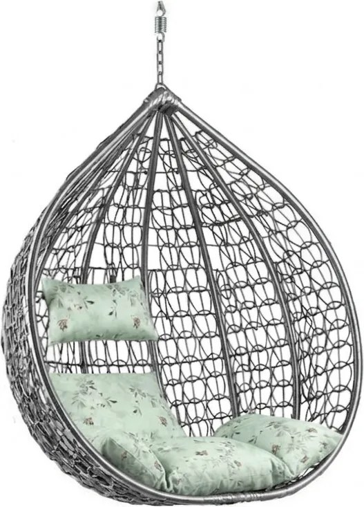 Szürke függőszék KOKON állvány nélkül, világoszöld mintás párnával
