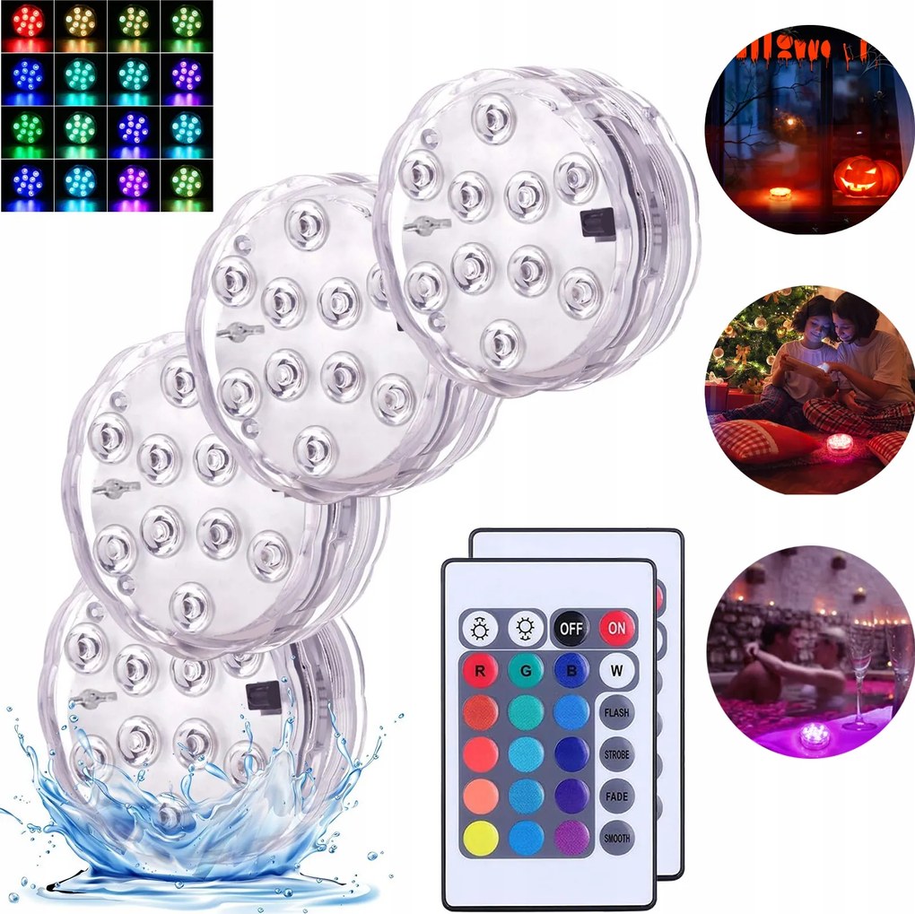 Led-es Medence Világítás Jacuzzi Spa Víz Alatti Party Távirányító 4 db