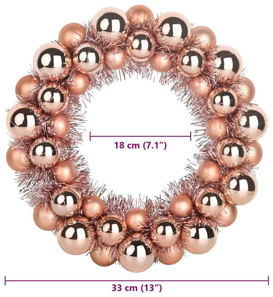 Karácsonyi labda koszorúk 2 pcs Rózsaarany 33 x 33 x 7 cm