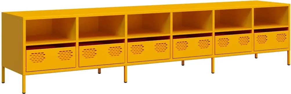 vidaXL mustársárga hidegen hengerelt acél TV-szekrény 202x39x43,5 cm