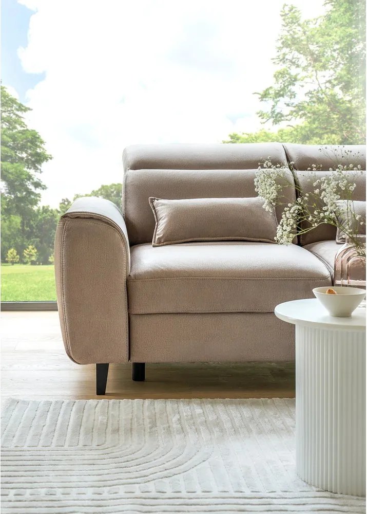 Világosbarna bársony kinyitható-tárolóhelyes sarokkanapé (bal oldali-heverő résszel) Foble – ELTAP