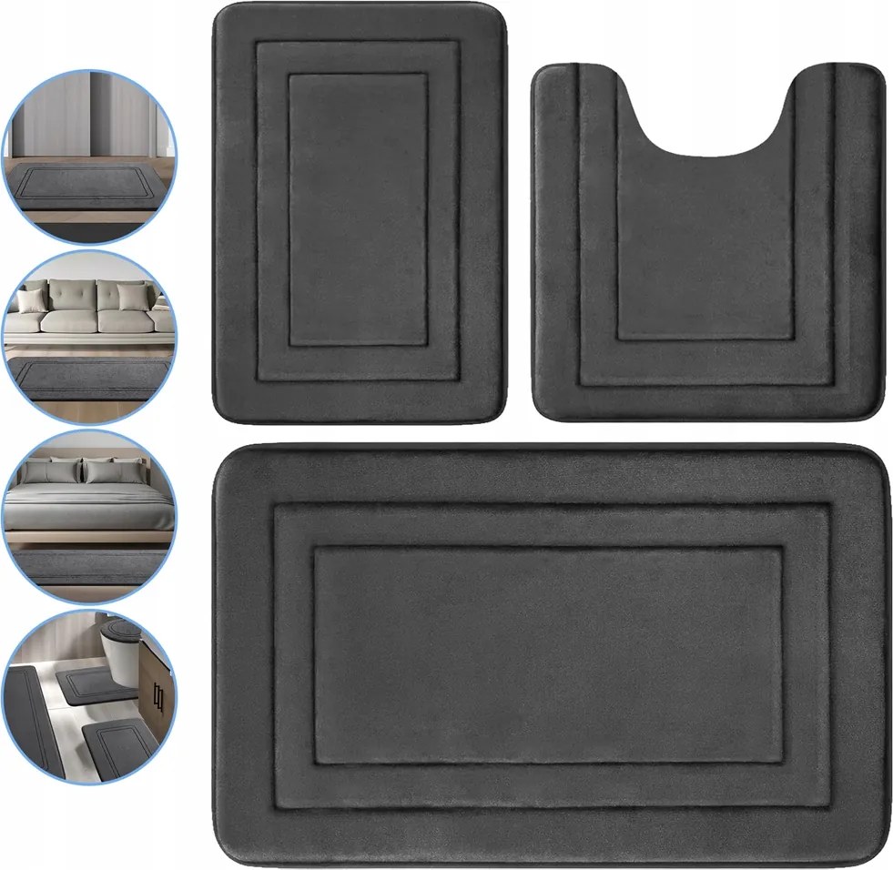 3db Fürdőszobaszőnyeg Szett Csúszásgátló Puha Vastagság