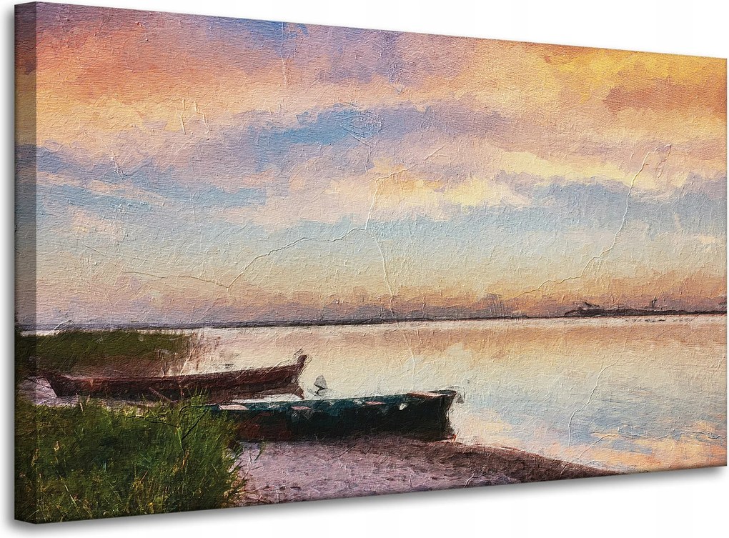 Vászonkép Olajfestmény Csónakok a parton 100x60 cm