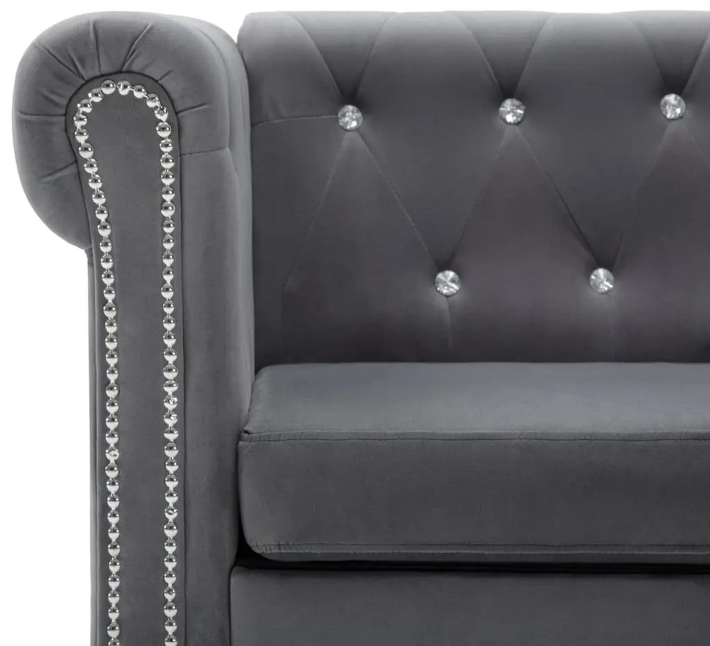 szürke 3 személyes bársony Chesterfield kanapé 199x75x72 cm