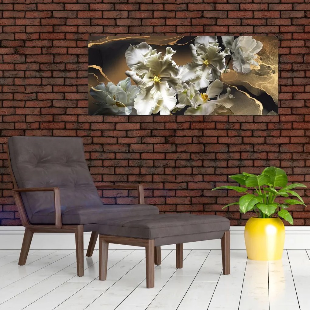 Kép - Orchidea virágok márvány háttérrel (120x50 cm)