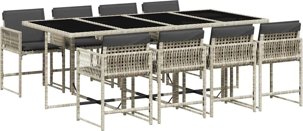 vidaXL 9részes világosszürke polyrattan kerti étkezőgarnitúra párnával