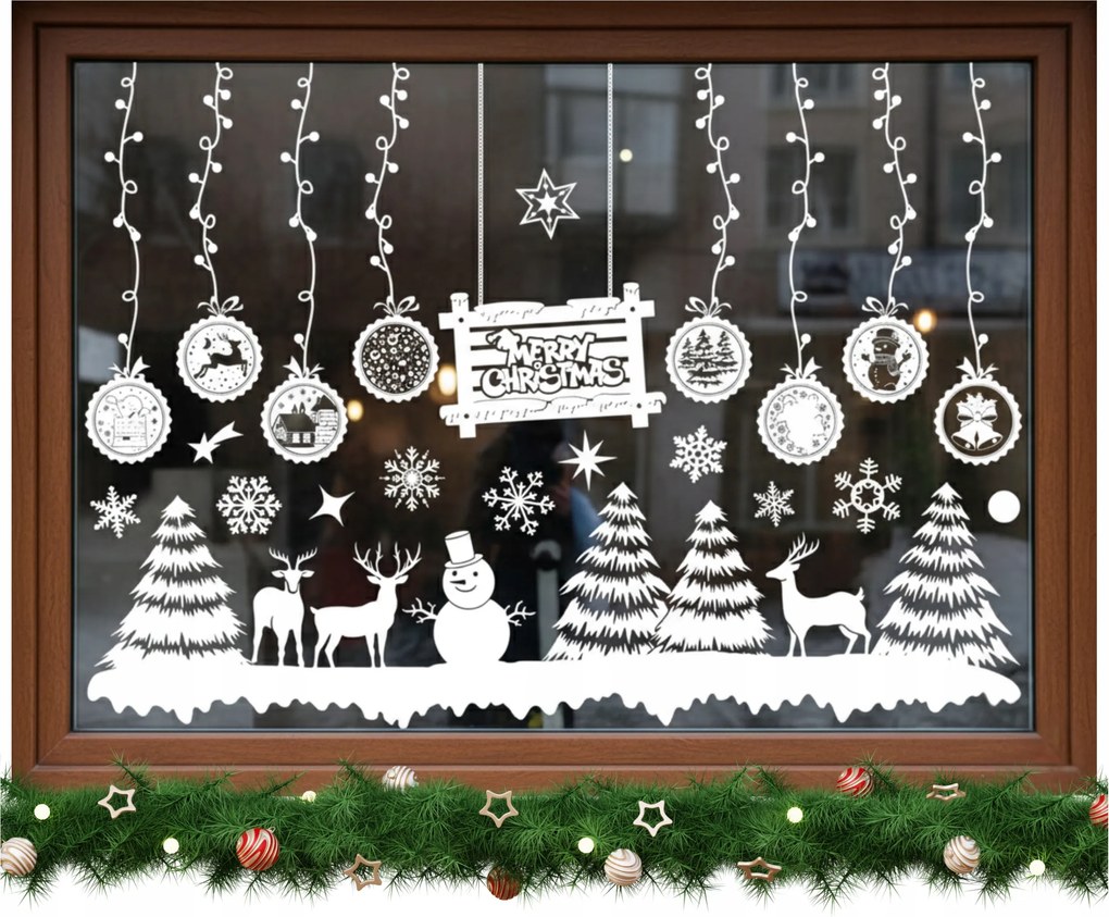 Karácsonyi Matricák Statikus Díszek Ablak Hópelyhek Ünnepek