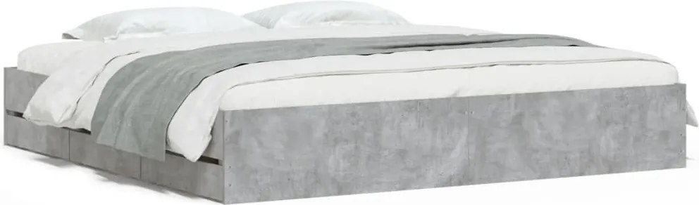 vidaXL betonszürke szerelt fa ágykeret fiókokkal 200 x 200 cm