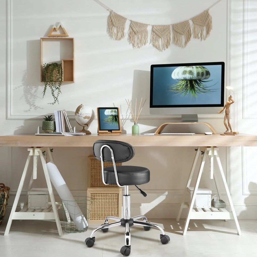 ROLAND háttámlás görgős puff, Ø35cm, fekete Casaria