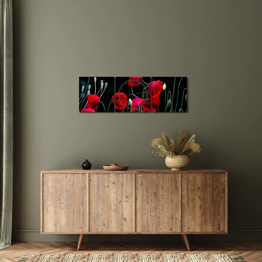 Kép - Pipacsok tánca (órával) (90x30 cm)