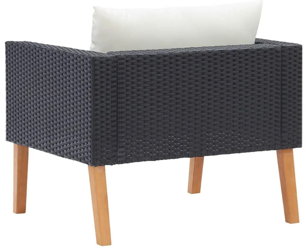 Egyszemélyes fekete polyrattan kerti kanapé párnákkal