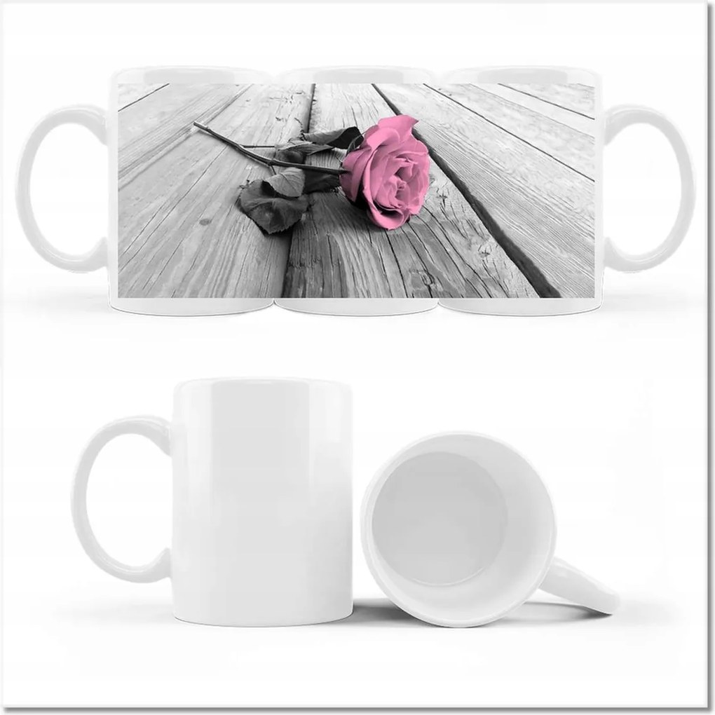 Fényképes bögre Púderrózsa a deszkákon