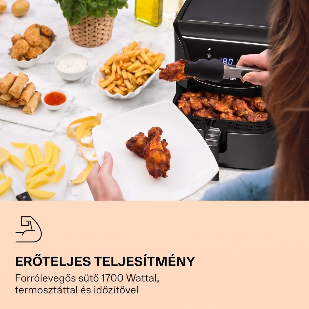 Klarstein AeroVital Deluxe, forrólevegős fritőz, 1700 W, 5 l, rozsdamentes acél