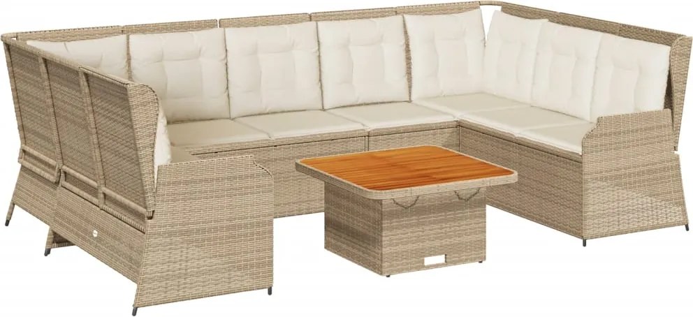 vidaXL 7 részes bézs polyrattan kerti ülőgarnitúra párnákkal