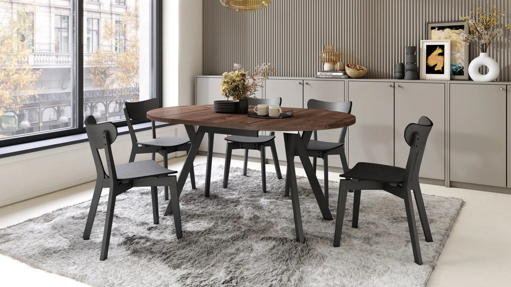 Mazzoni ALMO Barna tölgy/fekete lábak - BŐVÍTHETŐ KEREK ASZTAL Y ALAKÚ LÁBAKKAL LOFT/IPARI STÍLUSÚ NAPPALIBA/ÉTKEZŐBE