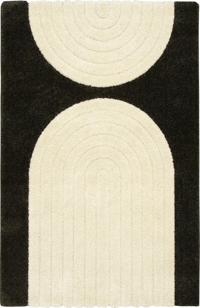 Shaggy Szőnyeg Hálószobába Grafit Krém Art Geo 3D Félkör Akra 200x290 cm