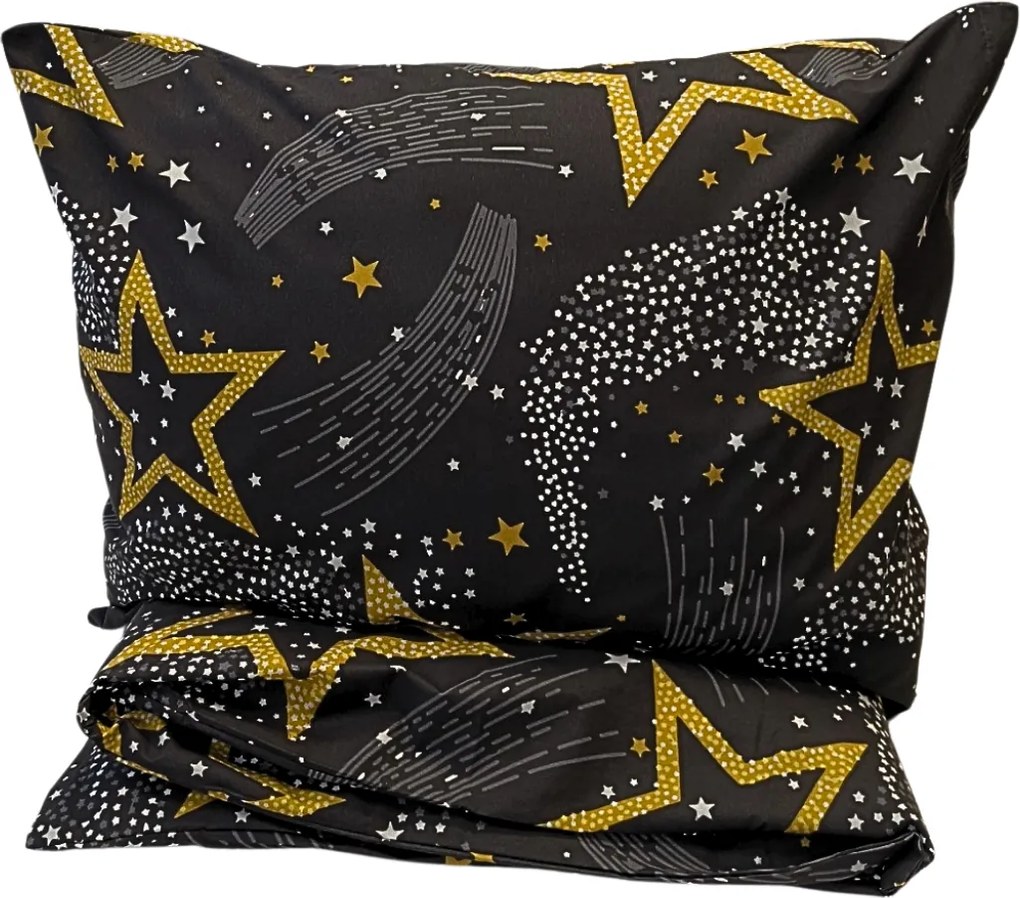 Star fekete pamut ágyneműhuzat 200x140cm+90x70cm TiaHome