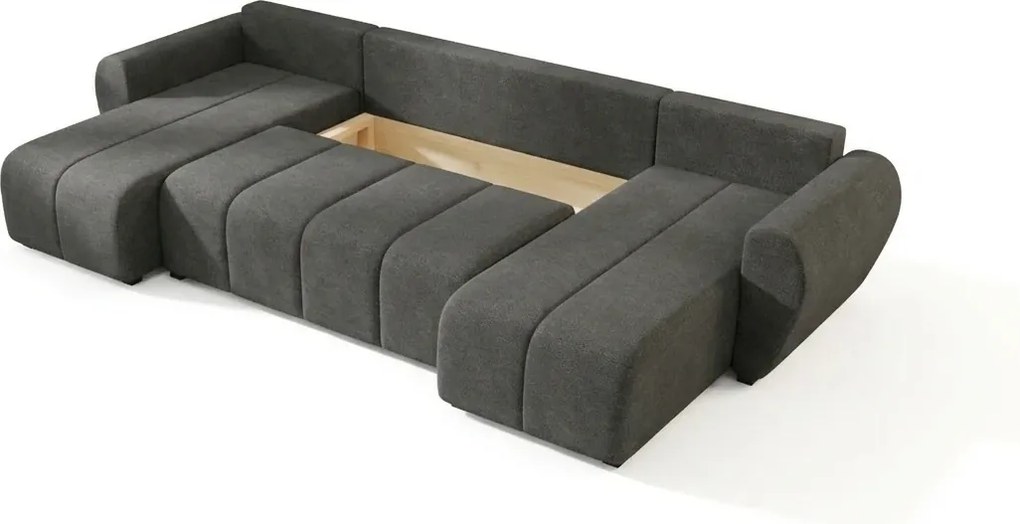 SEVIO U alakú kihúzható ülőgarnitúra, 311x145 cm, sötétszürke + 2 párna INGYEN