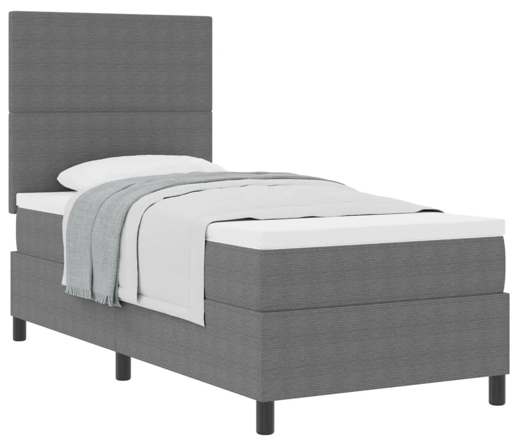 Box Spring Ágy Matraccal Világosszürke Egyszemélyes Kordbársony Anyaggal