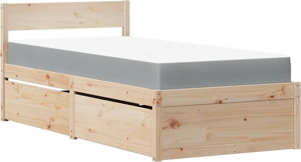 vidaXL tömör fenyőfa ágy fiókokkal és matraccal 90 x 190 cm