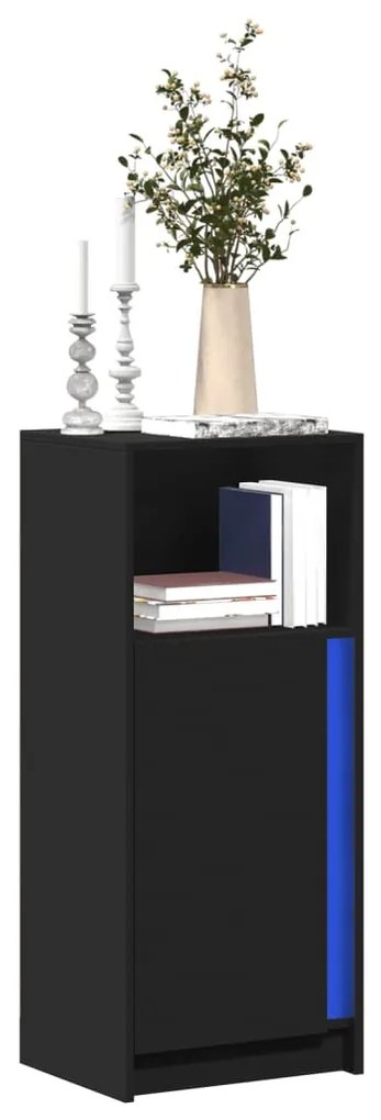 fekete szerelt fa tálalószekrény LED-del 42,5 x 34 x 100 cm